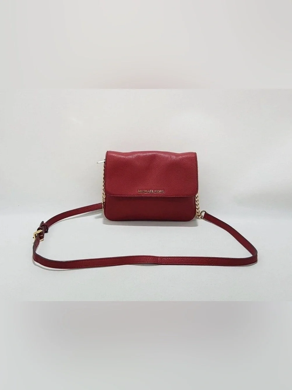 Michael Kors Red Pebbled Leather Crossbody with Gold Chain